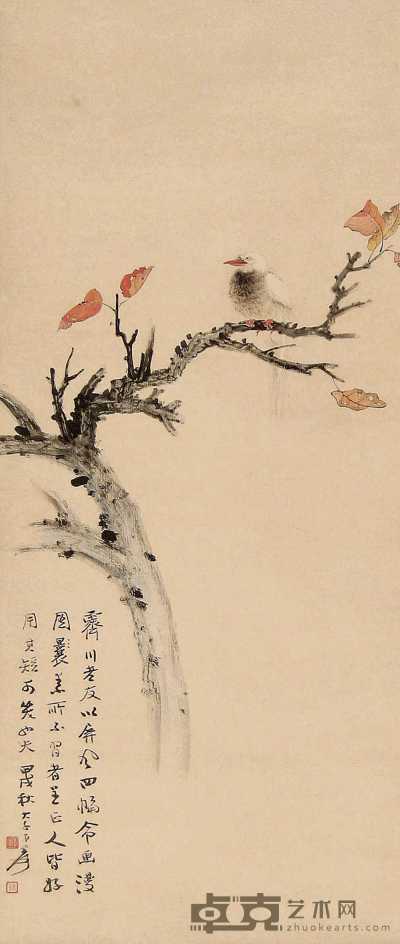 张大千 甲戌（1934年）作 花鸟 立轴 86.5×37.1cm